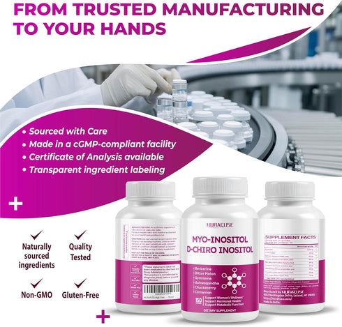 NURAFUSE High Potency Myo-Inositol & D-Chiro Inositol with Chasteberry, Cinnamon, Bitter Melon & Gymnema Supports