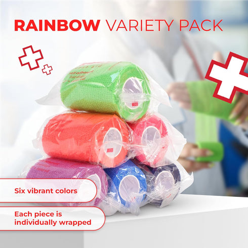 Ever Ready First Aid Self Adherent Cohesive Bandages - 3" x 5 Yards, 12 Count in Rainbow Colors