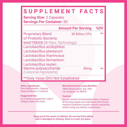 Luma Nutrition Probiotics for Women with Prebiotics - 50 Billion CFU - Digestive, Immune & Feminine Support - 60