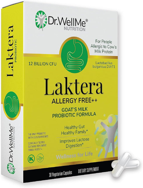 Dr. WellMe Laktera Allergy Free Probiotics for Digestive Health, 30 Capsules, Low Lactose Goat’s Milk Formula