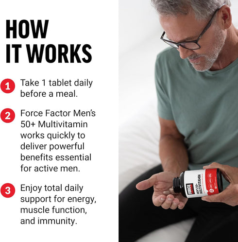 Force Factor Men’s Multivitamin 50 Plus, 60 Tablets | Multivitamin for Men with 26 Vitamins, Minerals & Phytonutrients