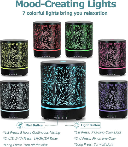 Office,300ML Essential Oil Diffuser Metal Aromatherapy Oil Diffusers for Large Room,Maple Leaf Pattern Ultrasonic Cool