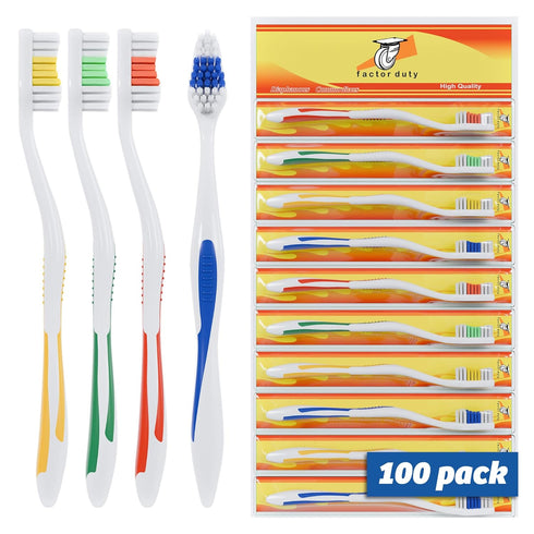 FactorDuty 100 Pack Classic Medium Soft Toothbrush Bulk, Standard, Individually Wrapped