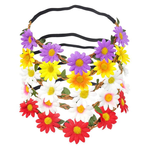 Honbay 5PCS Daisy Flower Headband, Bohemian Flower Crown with Elastic Ribbon