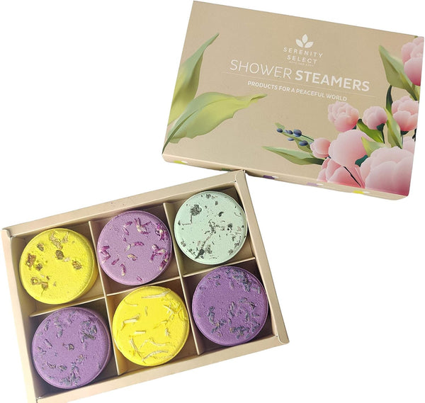 Organic Aromatherapy Shower Steamers with Essential Oil - 6 Shower Vapor Tablets for Stress Relief