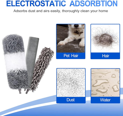 Microfiber Duster Kit (11PCS) with Washable Dusters and Extension Pole (30 to 100 in)