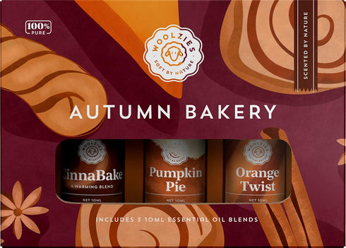 Woolzies Autumn Bakery Fall Essential Oil Set of 3, Includes Pumpkin Pie, Cinnabake & Orange Twist, 10ML