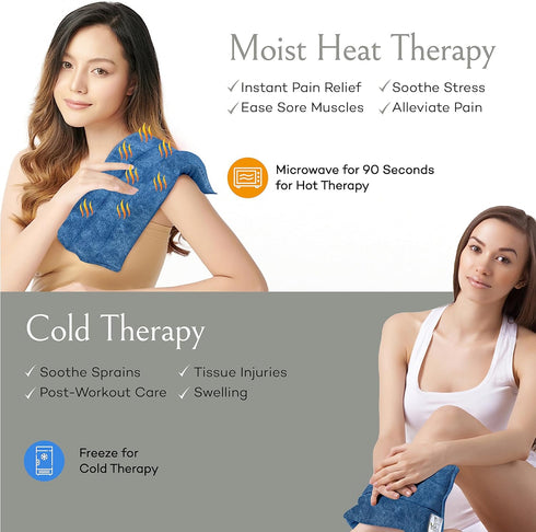 SacksyThyme Microwave Heating Pad for Back, Neck, Menstrual Cramps, Hot Moist Microwavable Therapy Pack - Blue