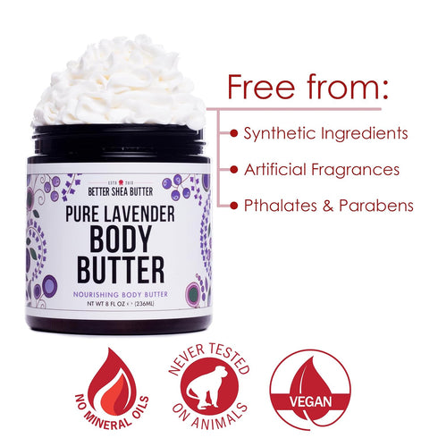 Lavender Body Butter - Natural Lotion with Shea Butter, Jojoba & Lavender Essential Oil, Non-Greasy Moisturizer