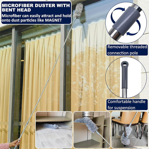 20+ Feet High Reach Duster Kit with 3-14 ft Extension Pole for Cleaning Fan, Spider Web, High Ceiling, Furniture