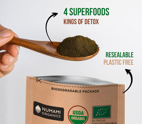 Numami Organic Detox Blueberry Smoothie Powder with Healthy Spirulina, Atlantic Dulse and Barley Grass Juice Powder