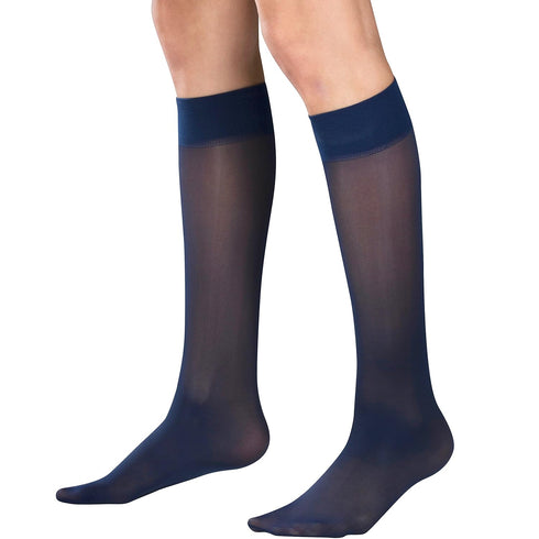 Truform Women's Knee High Sheer Compression Stockings, 8-15 mmHg, 20 Denier, Navy, Large