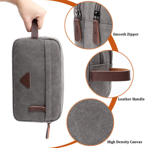 Mactso Mens Travel Toiletry Bag - Canvas Leather Cosmetic Makeup Organizer Shaving Dopp Kits with Double Compartments