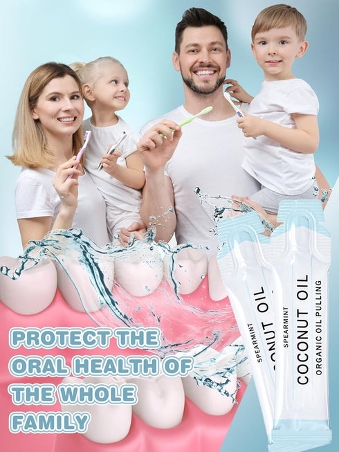 Loopeer 50 Pcs Organic Oil Pulling Travel Sachets, Coconut Peppermint Oil Pulling for Teeth Whitening and Healthy Teeth