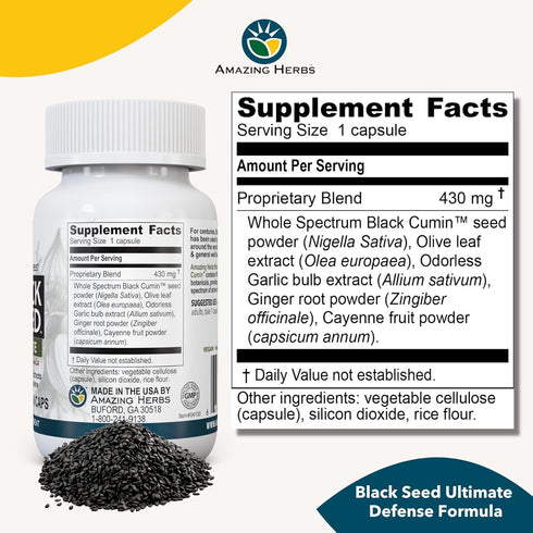 Amazing Herbs Whole Spectrum Black Seed Ultimate, Vegetarian Capsules, 100 Count