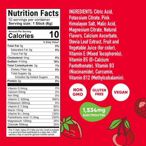 Packets 10 Pirq Hydration - Fruit Punch - Hydration Powder | Electrolyte Drink Mix | Curcumin | B Vitamins | Zero Sugar