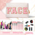 Y1tvei Preppy Patch FACE Letter Cosmetic Toiletry Bag, PU Leather Portable Makeup Bag for Women Girls Teen (Shell Gold)