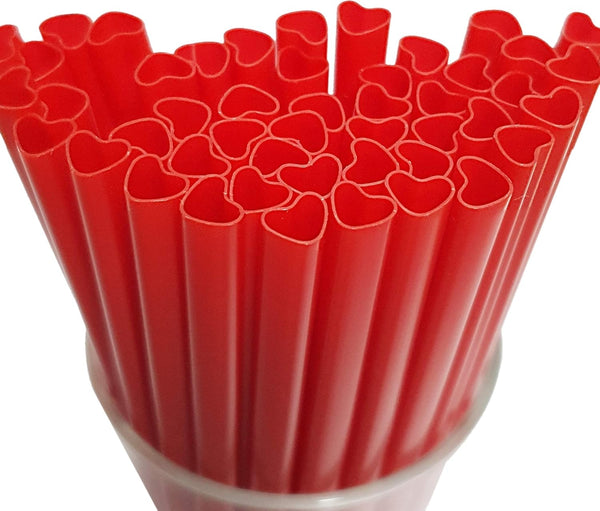 200pcs Heart Shaped Red Straws, Cute Disposable Drinking Straws Individually Wrapped for Valentines Day Party Supplies