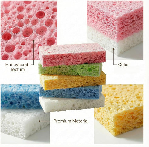 PNSXING 100% 5 Kitchen Sponges- Heavy Duty Cellulose Scrub Dish Sponge for Tough Messes, Scratch Free & Durable