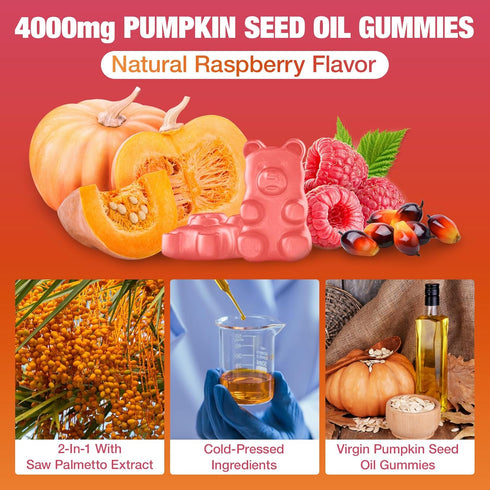 Yikecao 2 Pack Gummies, 120 Count Pumpkin Seed Oil Pumpkin Seed Oil Supplement with Saw Palmetto for Hair Growth