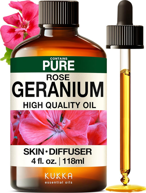 Set Set 2x4 oz Rose Geranium Oil for Skin & Eucalyptus Essential Oil for Diffuser - Aromatherapy Grade Essential Oils