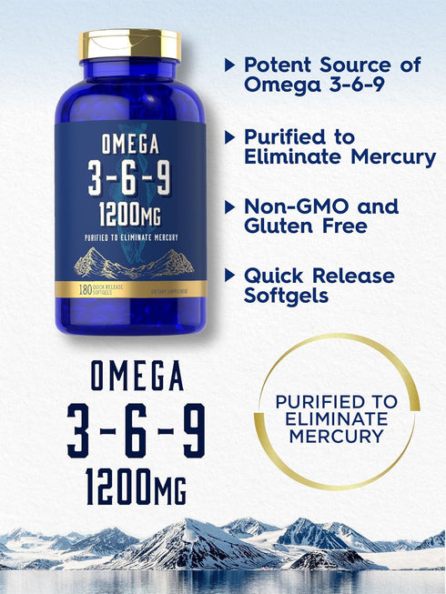 Carlyle Omega 3-6-9 1200mg | 180 Softgel Capsules | Triple Omega Supplement with Fish, Flaxseed & Borage Oils