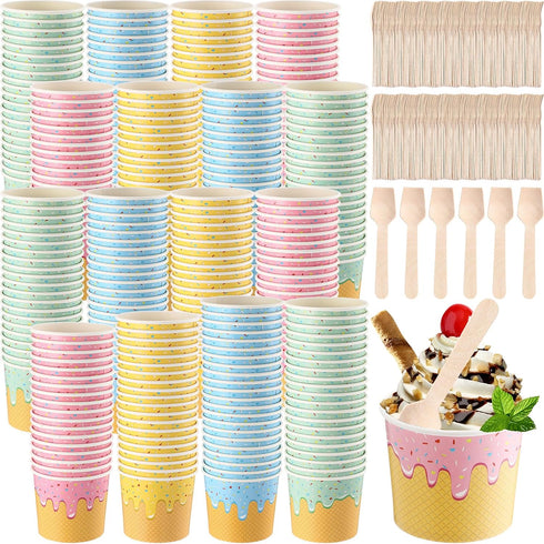 Ninehaoou 300 Pack 6 oz Paper Ice Cream Cups with Wooden Spoons, Disposable