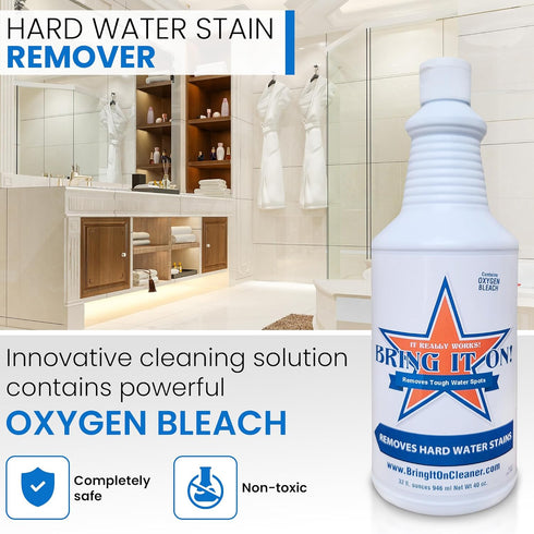 Set, 16 Oz Bring It On Cleaner Hard Water Stain Remover + Grout Brush Cleaner Drill Brush Shower Door, Tile Floor