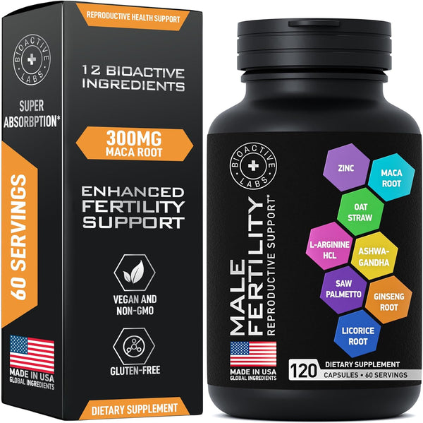 Fertility Supplements for Men - Advanced Fertility Blend with Zinc, Maca, Ashwagandha, L-Arginine - 120 Pills for Male