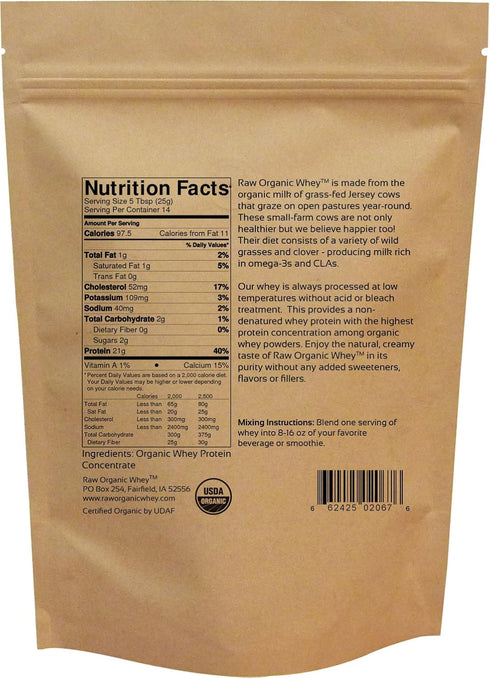 Raw Organic Whey - USDA Certified Organic Whey Protein Powder, 100% Grass Fed, Unflavored, 12 OZ