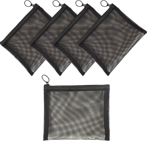 patu Zipper Mesh Bags, Size L/A5, 5 Pieces, Black Beauty Makeup Cosmetic Organizer, Travel Toiletry Kit
