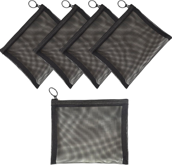 patu Zipper Mesh Bags, Size L/A5, 5 Pieces, Black Beauty Makeup Cosmetic Organizer, Travel Toiletry Kit