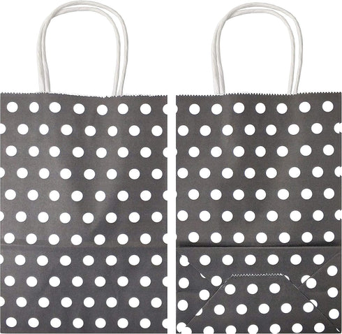 Small Polka Dot Gift Bags, Black Kraft Paper Bags with Handles for Party Favors, 12 PCS