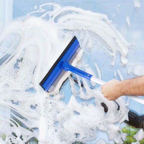 Window Cleaner Tool with Extension Pole (20''-30''), Squeegee for Home Window Cleaning, Glass Washer for Car