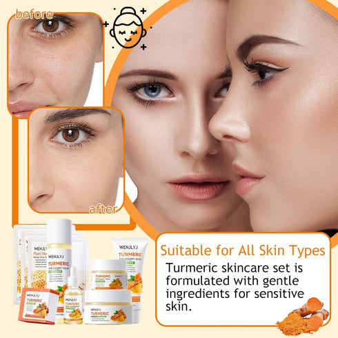 Turmeric Soap Skincare Set with Honey Face Sheets Mask, Travel Size Turmeric Face Wash, Moisturizing Gift Set for Women