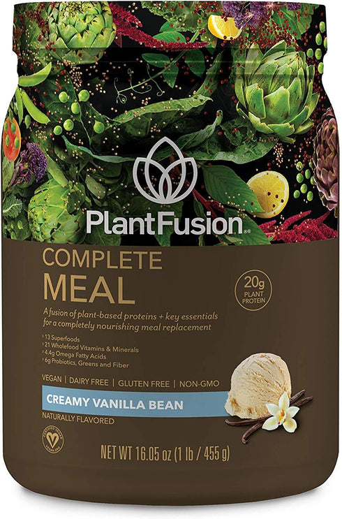 PlantFusion Complete Meal Replacement Shake, Vanilla, Plant Based Protein Powder with Superfoods, 1 lb