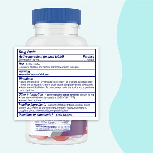 Gas-X Total Relief Chewable Tablets, Maximum Strength Gas Relief Simethicone 250 mg, Bloating Relief, 65 Count