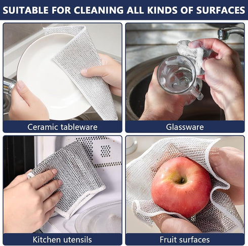 Wire Miracle Cleaning Cloths, 10PCS Non-Scratch Wire Dishwashing Rag for Wet and Dry Cleaning in Kitchen