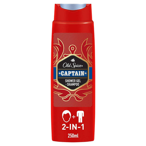 Old Spice Captain Shower Gel and Shampoo for Men - 2-in-1 Shower Gel + Shampoo, Pack of 6 (6 x 250 ml)