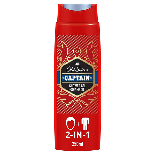 Old Spice Captain Shower Gel and Shampoo for Men - 2-in-1 Shower Gel + Shampoo, Pack of 6 (6 x 250 ml)
