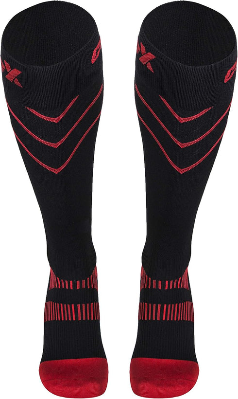 CSX 20-30 mmHg Compression Socks for Men and Women, Knee High, Recovery Support, X-Large, Red on Black