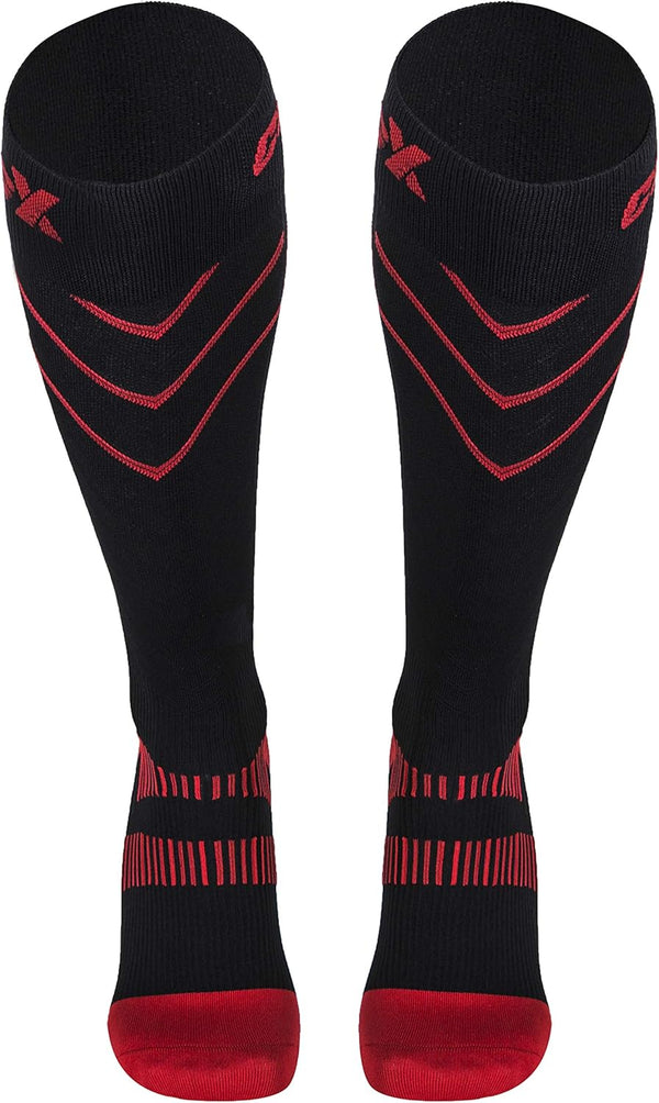 CSX 20-30 mmHg Compression Socks for Men and Women, Knee High, Recovery Support, X-Large, Red on Black