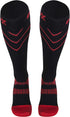 CSX 20-30 mmHg Compression Socks for Men and Women, Knee High, Recovery Support, X-Large, Red on Black