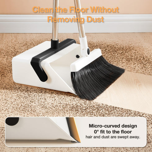 UOEOS Broom with Dustpan Combo Set, Pet Hair Removal Broom with Self-Cleaning Double-Layer Teeth for Indoor & Outdoor