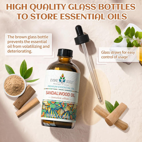 EVOKE OCCU Sandalwood Essential Oil 4 Fl Oz - Pure Sandalwood Oil for Diffuser, Candle, Soap Making