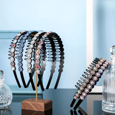 Hoteam 6 Pcs Headband with Teeth, Non-Slip Beaded Hair Band for Women and Girls, Chic Flower Style