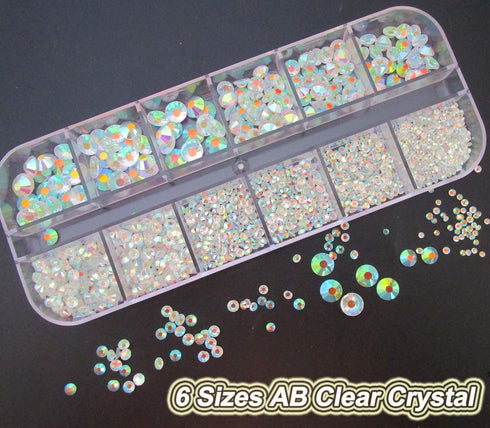 Nails Rhinestones for Crafting, 4000pc Kit A with 6 Sizes SS20 Flatback Rhinestones, Tweezers, and Picking Pen