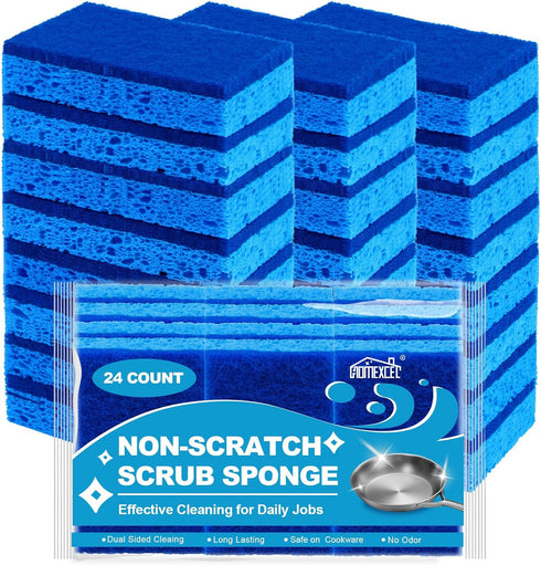 HOMEXCEL 24pcs Kitchen Sponges, Non-Scratch Dual Sided Dish Sponges Safe for Non-Stick Cookware, Household Cleaning