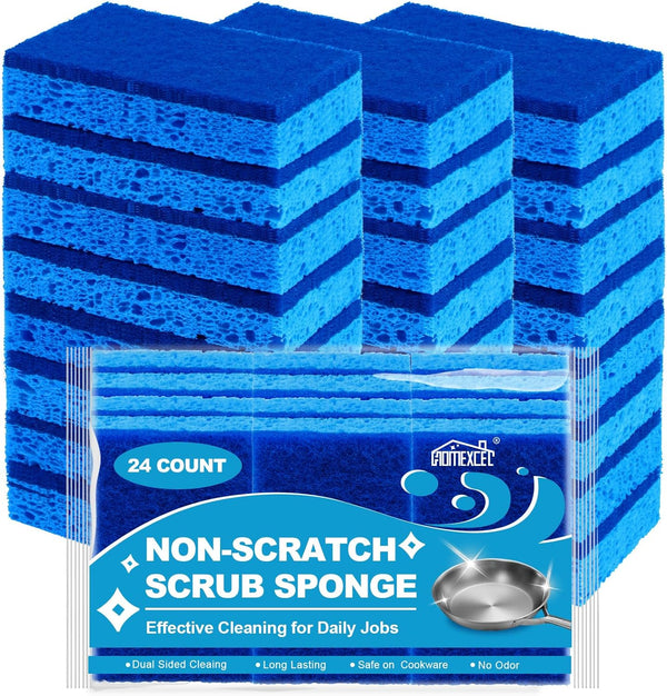 HOMEXCEL 24pcs Kitchen Sponges, Non-Scratch Dual Sided Dish Sponges Safe for Non-Stick Cookware, Household Cleaning