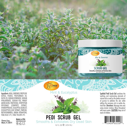 SPA REDI Exfoliating Scrub Pumice Gel, Mint & Eucalyptus, 16 oz - Body, Manicure & Pedicure Exfoliator with Hyaluronic